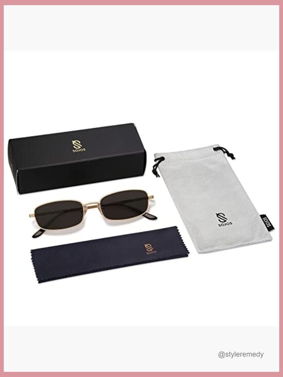 Retro Rectangle Sunglasses with Metal Frames UV400 Protection - Picture 5 of 7